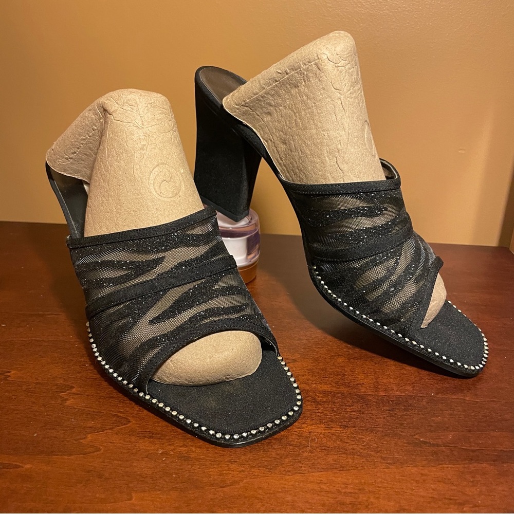 Nina Black Zebra Heel Sandals, size 7